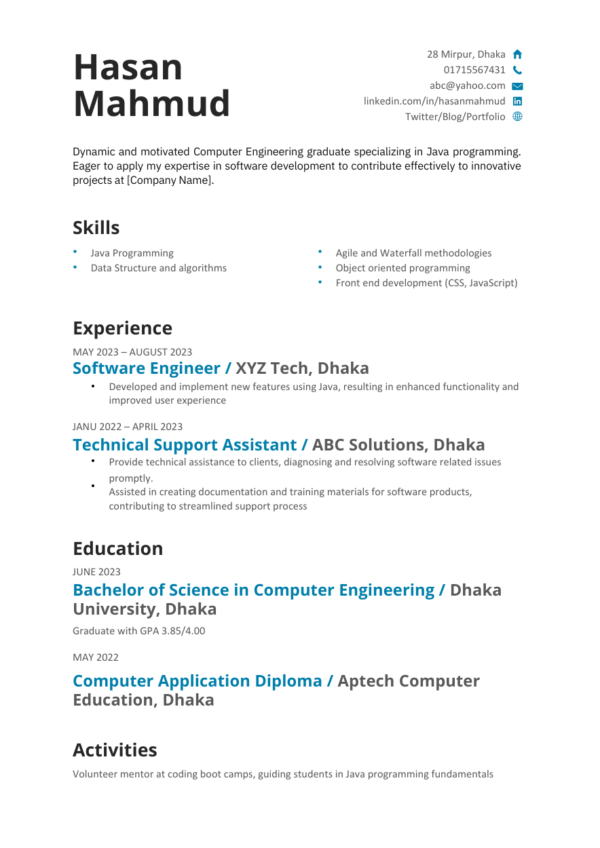 Fresh Graduate CV Template