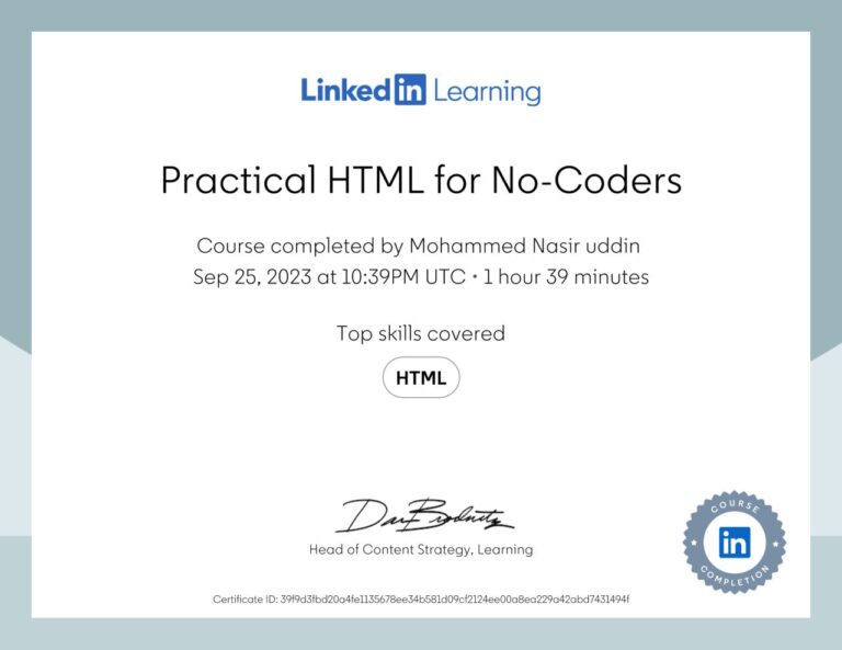 HTML Certificate website developer